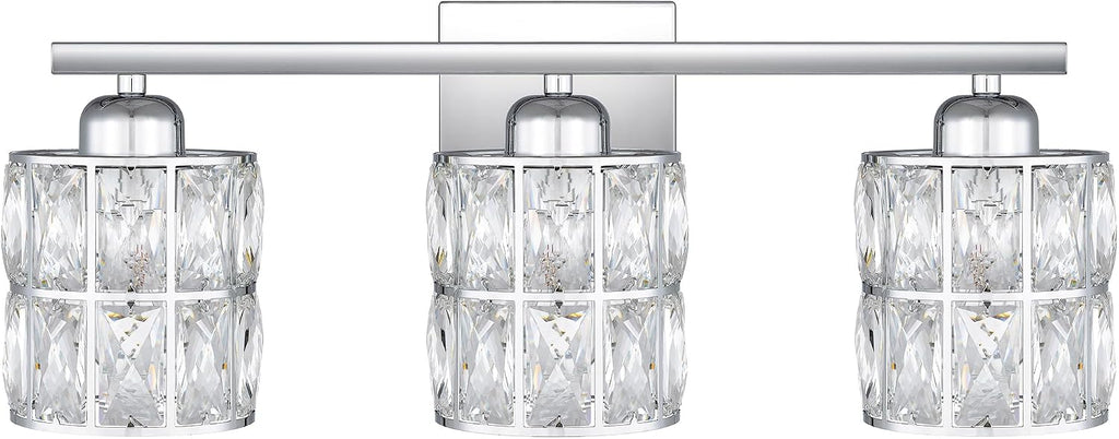 Quoizel Gibson 21' Glam Vanity Light, 3-Light, Polished Chrome Clear Crystal Glass, Dimmable, Up/Down Mount, ETL Damp-Rated