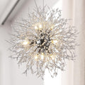 Firework Crystal Chandeliers, 9-Light Stainless Steel Dandelion Chandelier Chrome, 19.6' Modern Sputnik Pendant Lighting for Bedroom Dining Room