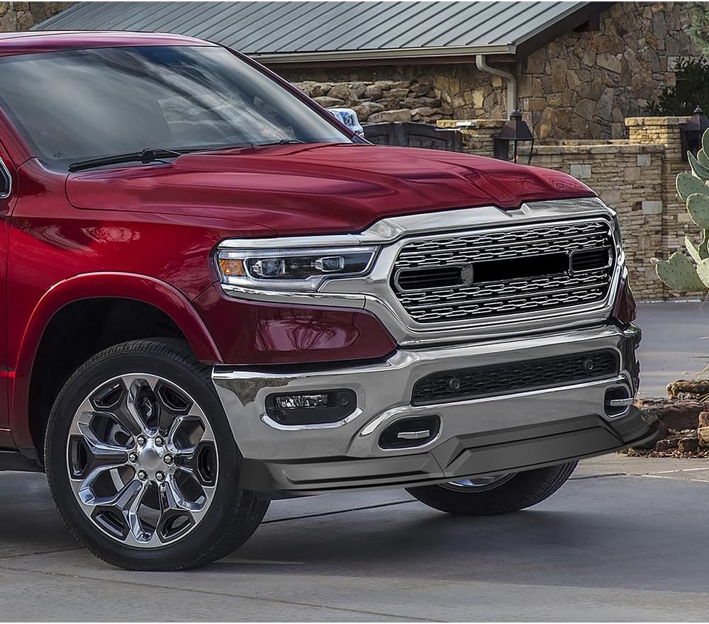 Stay-Tuned, Unpainted Black ABS Plastic Front Bumper Lip Spoiler Body Kit, Fit for 2019-2024 Dodge Ram 1500, Auto Exterior Accessory, 3PC (Without Light)