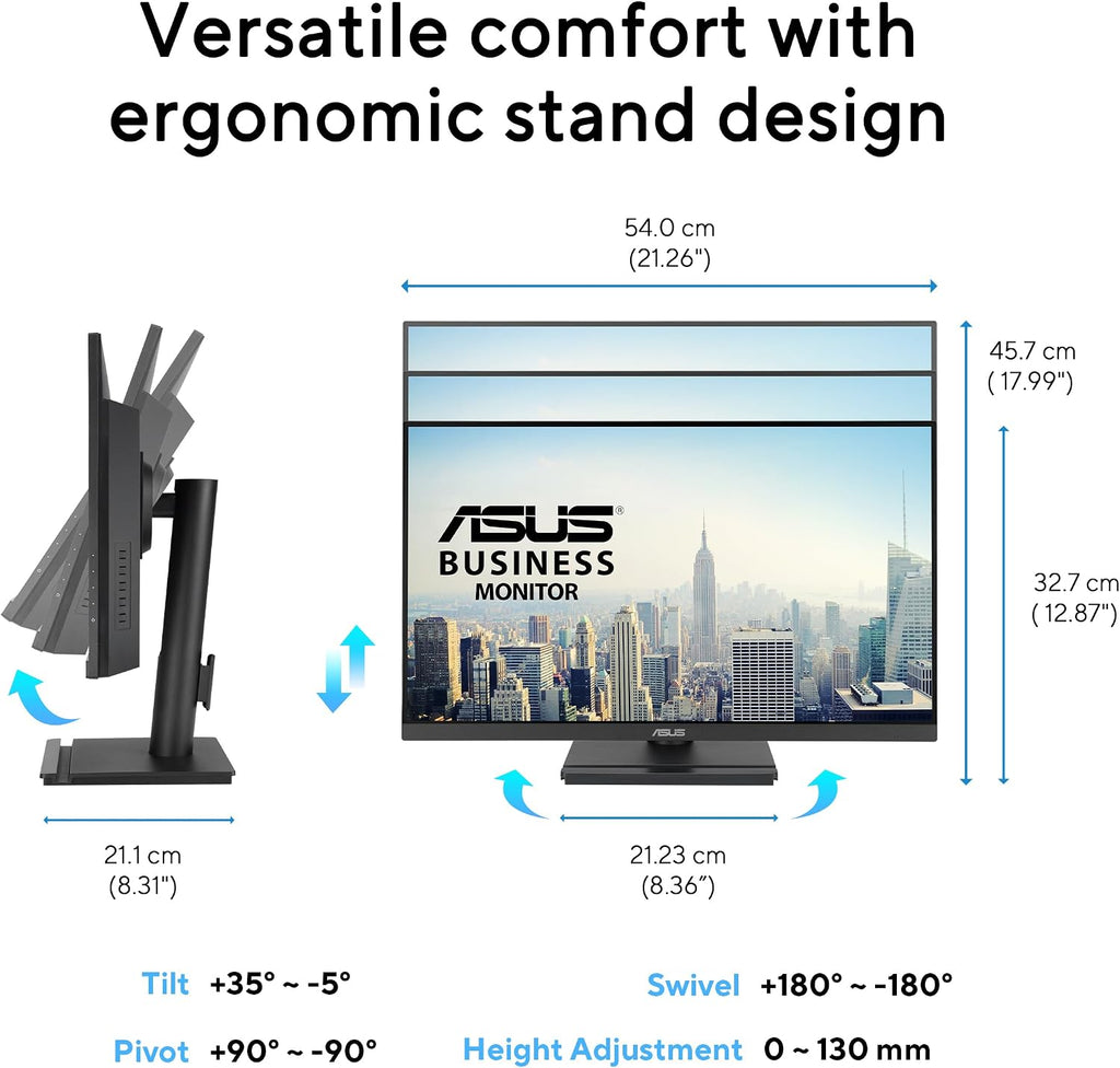 ASUS 24' 1080P Business Monitor (VA249QGS) - IPS, Full HD, Frameless, 120Hz, Adaptive-Sync, 1ms, HDMI, DisplayPort, VGA, Eye Care, Low Blue Light, Ergonomic, VESA Wall Mountable, 3 yr Warranty