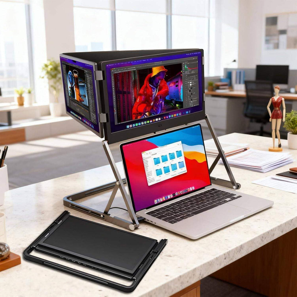Triple Aero 15.6' Pro Premium Triple Portable Monitor Extender, 1080P FHD Triple Screen Laptop Monitor Extender, Portable Monitor for Lap Top with 360° Rotation Adjustable Viewing Angles