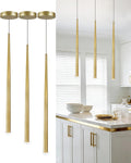 3 Pack Modern Brass Gold Pendant Lights, 27.5' Contemporary Tube Tapered Cylinder Hanging Light Fixture with Dimmable 4000K LED for Kitchen Island, Dining Room, Bar, Bathroom