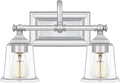 Quoizel Nicholas Vanity Lights, 15 Inch 2-Light Polished Chrome Bathroom Lighting Fixtures Over Mirror, 100W, Clear Glass, Mid-Century Wall Mount Light for Bathrooms, Kitchen or Hallway