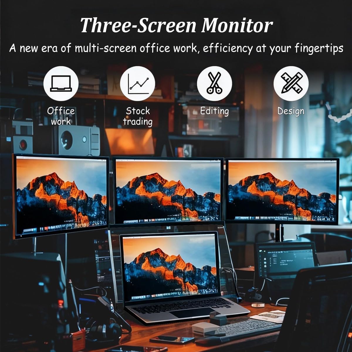 15.6' Tri-Screen Monitor Extender,1080P FHD IPS Display,USB-C HDMIs Foldable Triple Monitor,100% sRGB,HDMIs/USB-C Pulg n Play,for Office & Remote Work
