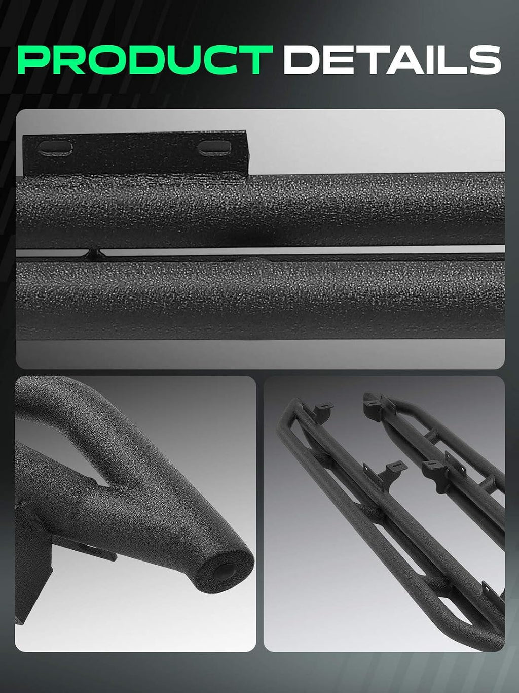 YHTAUTO 7.7' Running Boards Side Steps Compatible with Jeep Wrangler Unlimited 2007-2018, 4-Door SUV, Carbon Steel Black Powder, Cab Side Step Rails Off-Road Exterior Accessories, Set of 2