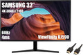 SAMSUNG 32' ViewFinity UJ59 Series Monitor, 4K UHD (3840x2160) Display, 60Hz, 4ms, AMD FreeSync, HDMI/Display Port, Eye Saver/Flicker Free Mode, Dark Gray/Blue, with MTC HDMI Cable
