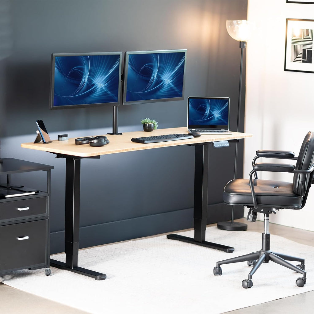 VIVO Electric 60 x 24 in Dual Motor Sit Stand Desk, Memory Height Adjustment, 2B Series, Bamboo Top Black Frame, DESK-KIT-2B6O