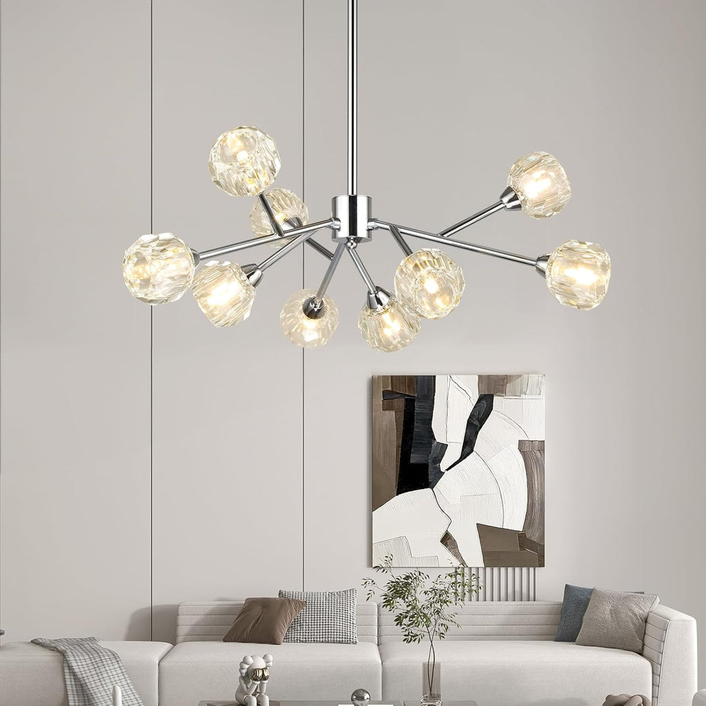 Weesalife Sputnik Chandeliers for Dining Room Light Fixture Over Table, Modern Crystal Chandeliers, 9 Lights Chrome Lighting Fixtures for Living Room Bedroom Kitchen Island Bar