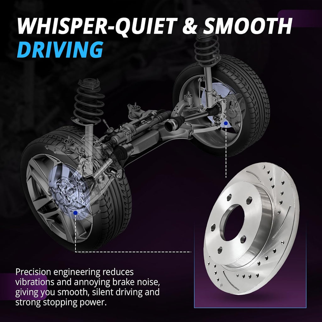 10.3' Front and 10.24' Rear Brake Kit Replacement for Honda Civic 2006 2007 2008 2009 2010 2011, Rotors and Brake Pads Front and Rear, Drilled and Slotted Brakes