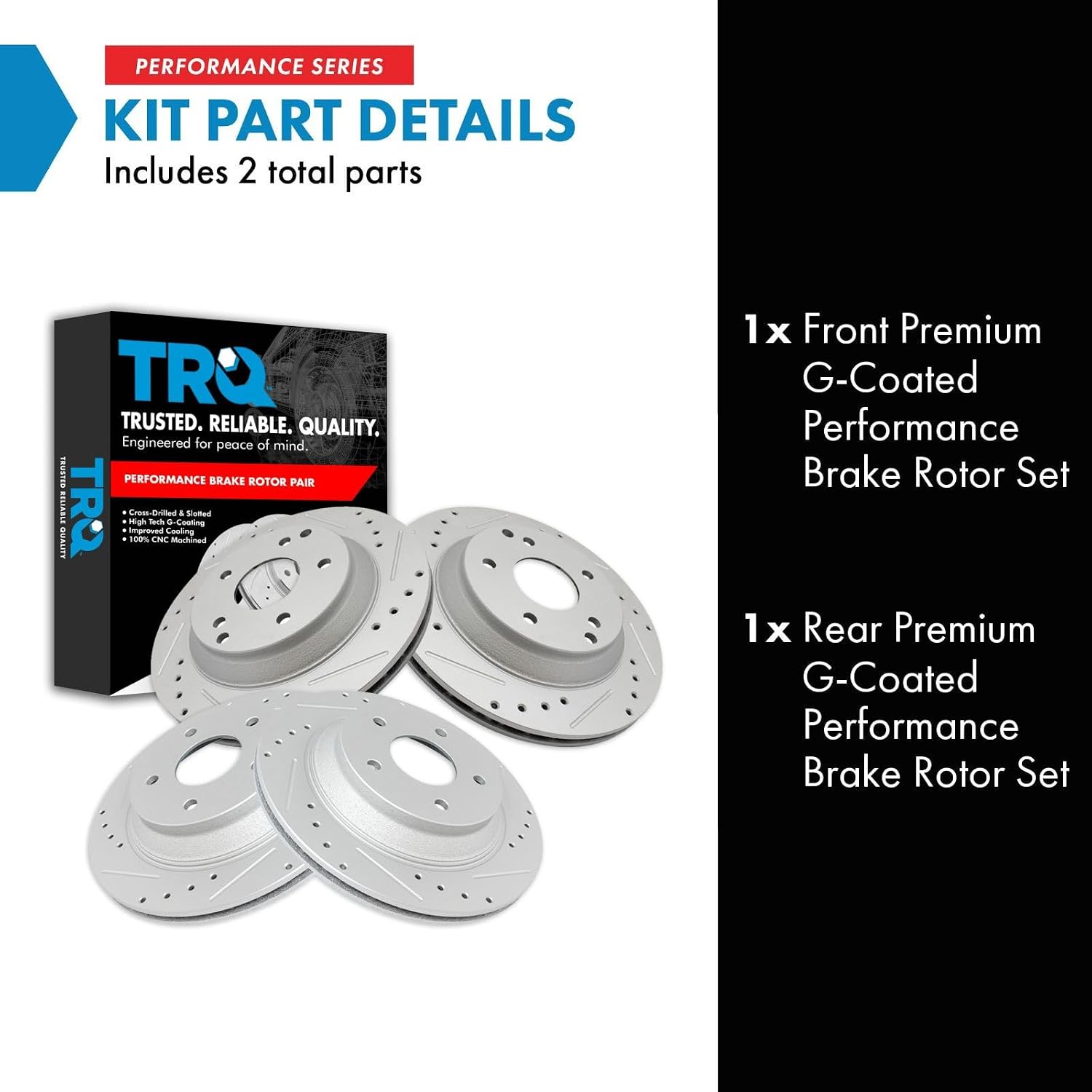 TRQ Performance Front and Rear Brake Rotor Set G Coated Drilled and Slotted Compatible with 1988-1996 Chevrolet Corvette