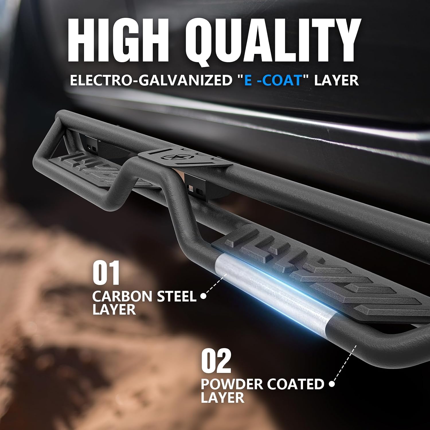 YZONA Running Boards Compatible with 1999-2006 Chevy Silverado & GMC Sierra 1500, 2001-2006 Chevrolet Silverado & GMC Sierra 2500 3500 HD Double/Extended Cab Side Steps, Nerf Bar Two Stairs Design