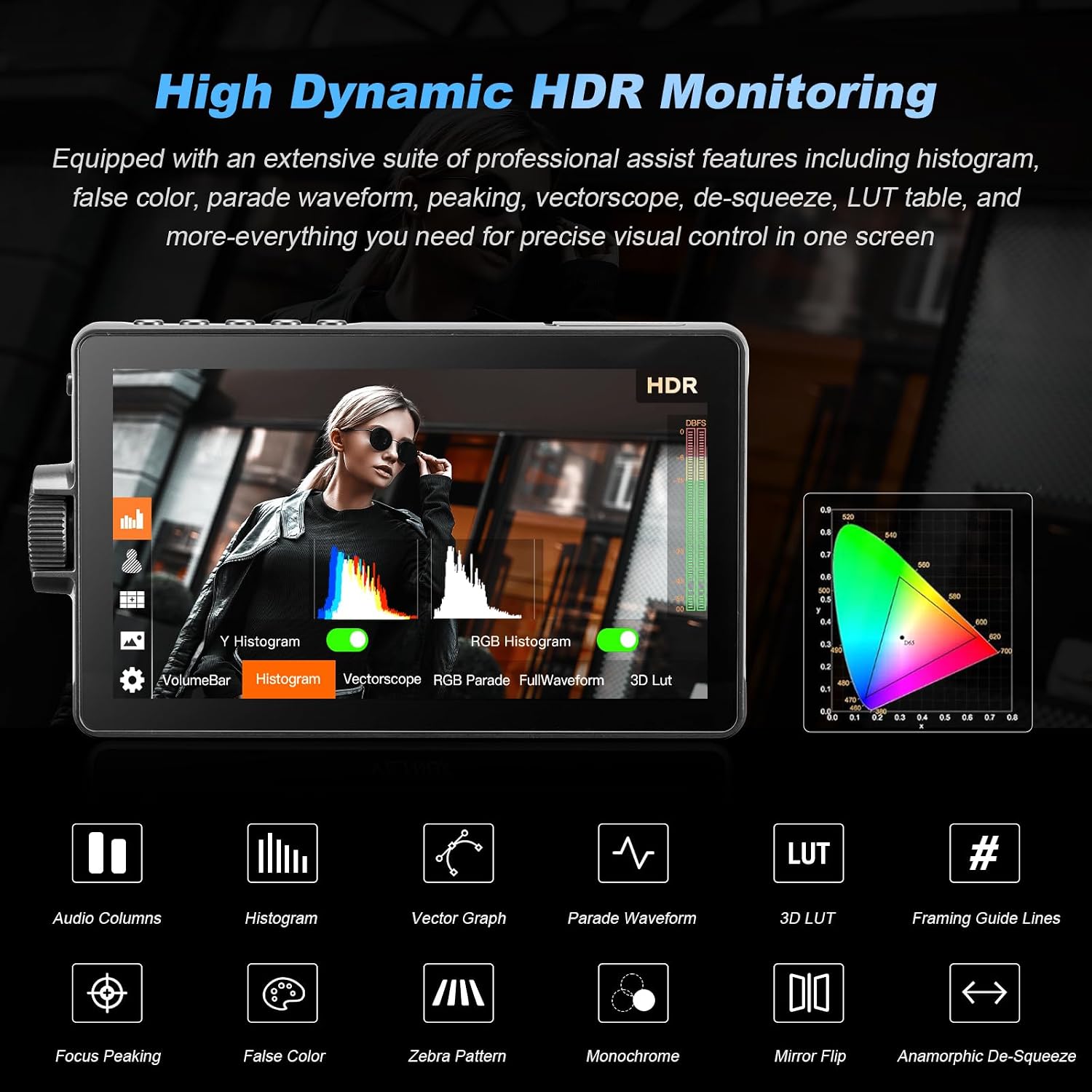 VILTROX DC-A1 2800nit Camera Field Monitor, 7' 4K 60Hz Video External DSLR Screen 1920x1080 Brightness Touchscreen with Sunshade Hood, 3DLUT, Waveform&Vectorscope Battery for Sony Canon Nikon Fuji