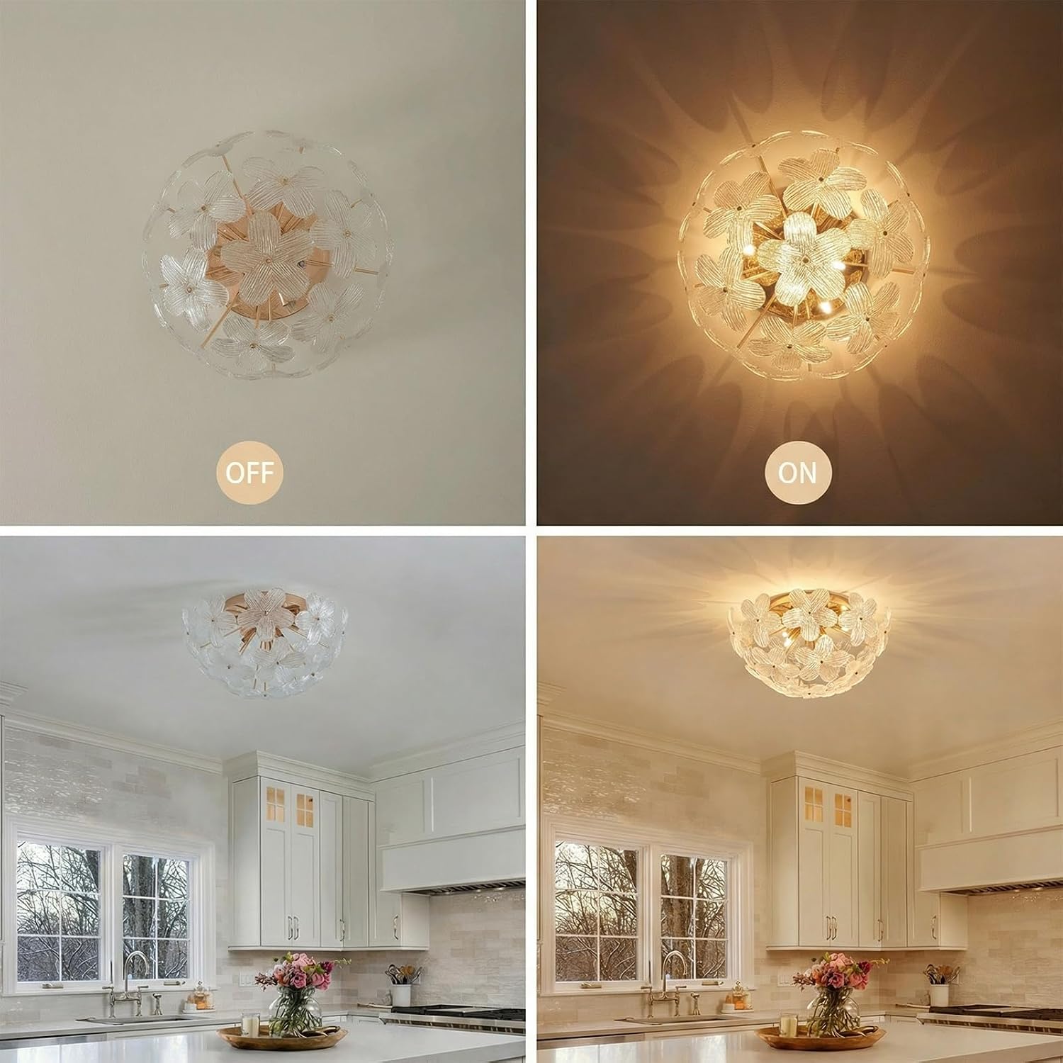 Modern Small Semi Flush Mount Ceiling Light Fixture, Flower Ceiling Light Fixture for Bedroom Bathroom Closet Entryway Living Room Indoor Kitchen Foyer Hallway