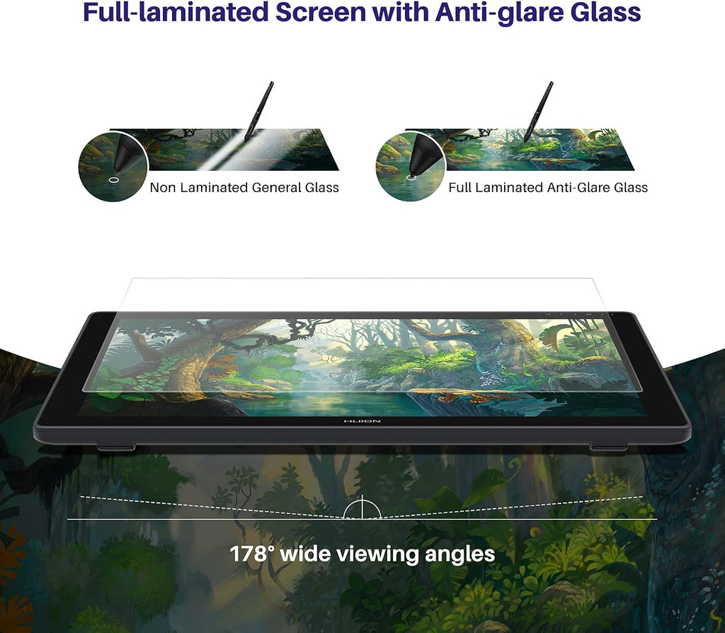 HUION Kamvas 24 Plus 2.5K QHD Graphic Drawing Tablet with Screen, 140%sRGB Full-Laminated QD Drawing Monitor with Battery-Free Stylus for PC, Mac, Android, 23.8inch Pen Display with Single Monitor Arm
