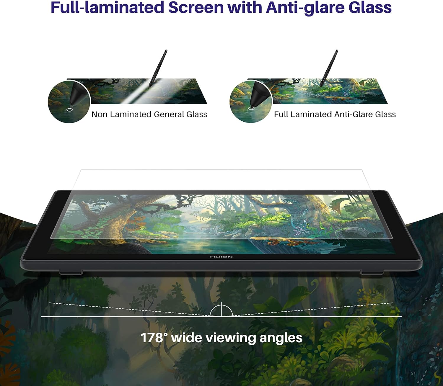 HUION Kamvas 24 Plus 2.5K QHD Graphic Drawing Tablet with Screen, 140%sRGB Full-Laminated QD Drawing Monitor with Battery-Free Stylus for PC, Mac, Android, 23.8inch Pen Display with Single Monitor Arm