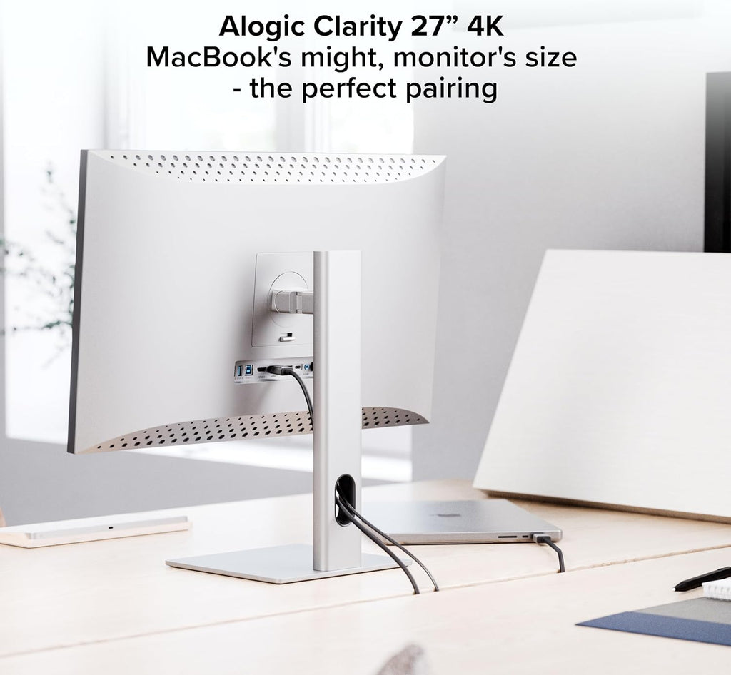 ALOGIC Clarity 27' 4K UHD Monitor with USB-C (90W PD) | Adjustable Stand | Silver & Black | Ultra HD Display