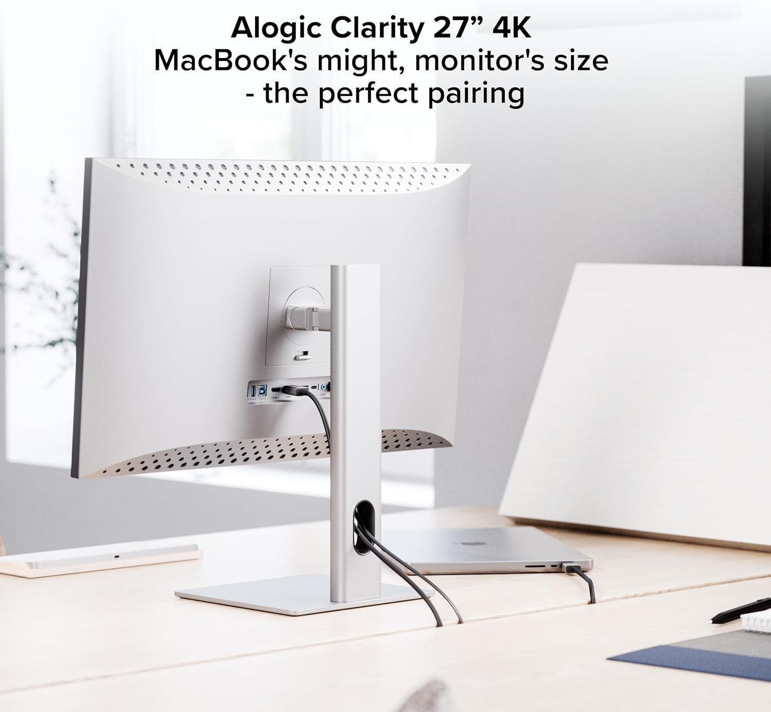 ALOGIC Clarity 27' 4K UHD Monitor with USB-C (90W PD) | Adjustable Stand | Silver & Black | Ultra HD Display