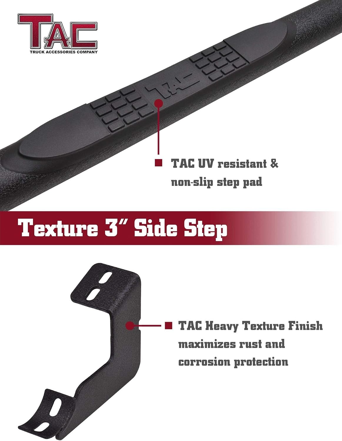 TAC Side Steps Running Boards Fit 2009-2018 RAM 1500 Quad Cab | 2019-2024 RAM 1500 Classic Quad Cab Truck Pickup 3' Texture Black Side Bars Nerf Bars Step Rails Off Road Accessories 2Pcs