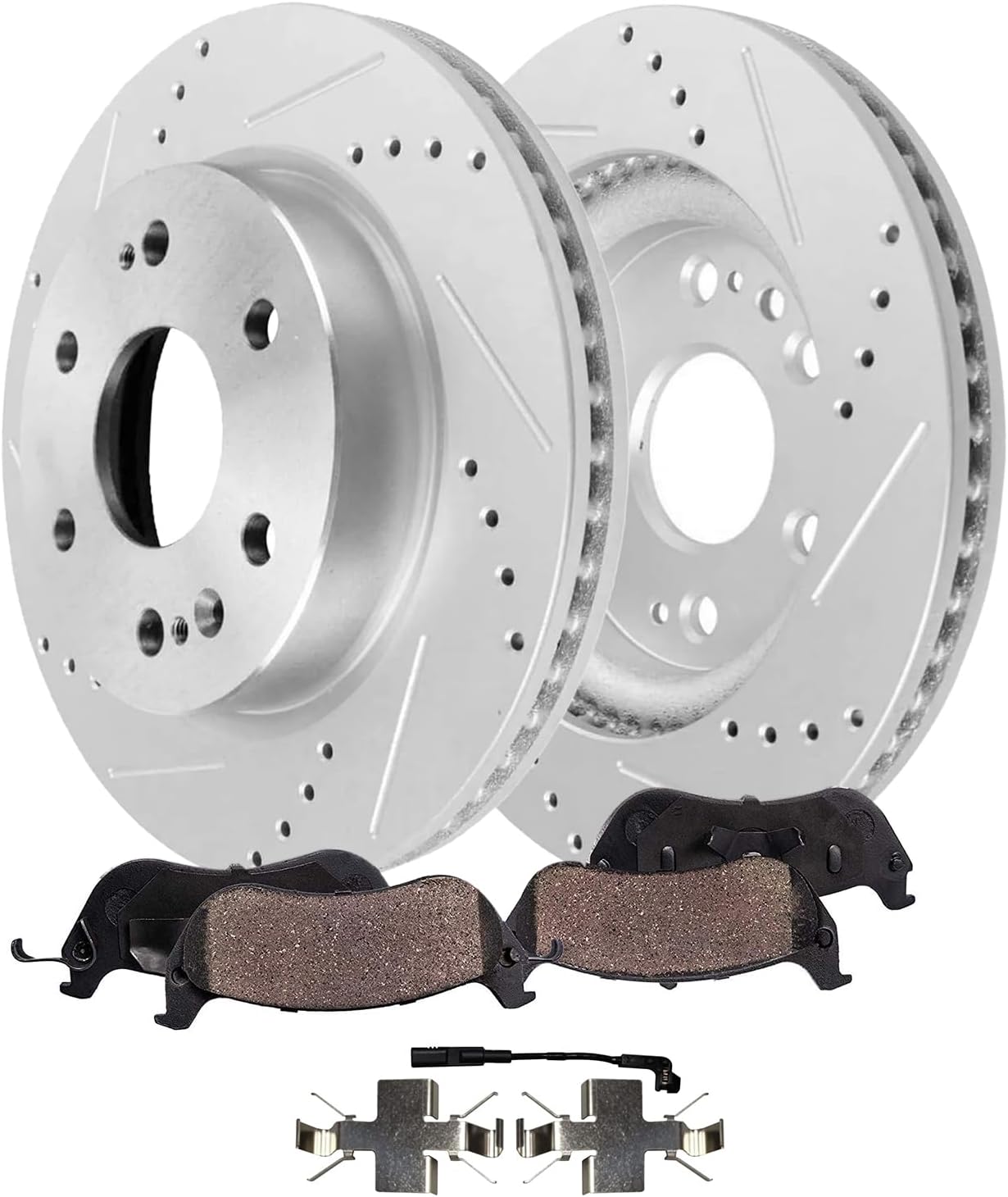Detroit Axle - Front Brake Kit for Chevy GMC Silverado Sierra 1500 Tahoe Yukon XL Cadillac Escalade ESV Drilled and Slotted Disc Brakes Rotors Ceramic Brake Pads Replacement : 13.50' inch Rotor