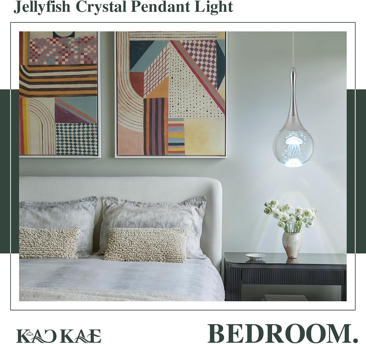 LED Pendant Light Kitchen Island Jellyfish Crystal Pendant Lights Dimmable Chrome Modern Hanging Light for Bedroom Bathroom Living Room 6000K Cool White, 3 Pack