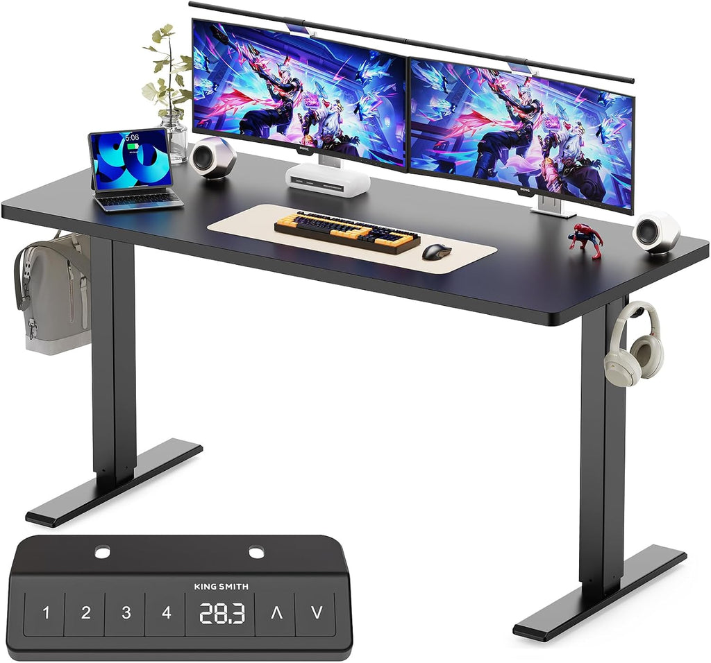 WALKINGDESK 48x24 Inches Height Adjustable Electric Standing Desk with 2 Hooks for Home Office, Ergonomic Sit Stand up Desk with Splice Board, Black