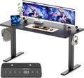 WALKINGDESK 48x24 Inches Height Adjustable Electric Standing Desk with 2 Hooks for Home Office, Ergonomic Sit Stand up Desk with Splice Board, Black