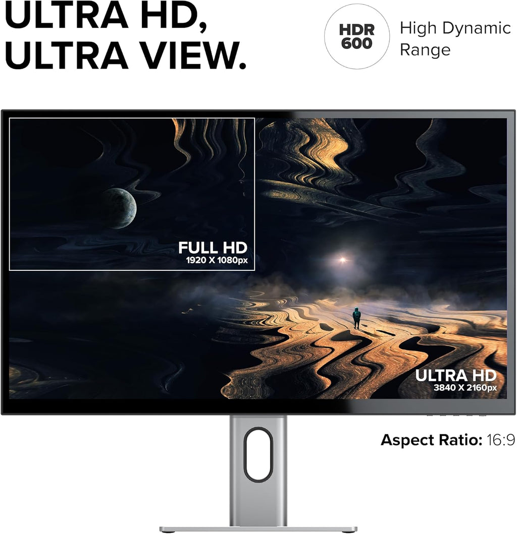 ALOGIC Clarity 27' 4K UHD Monitor with USB-C (90W PD) | Adjustable Stand | Silver & Black | Ultra HD Display