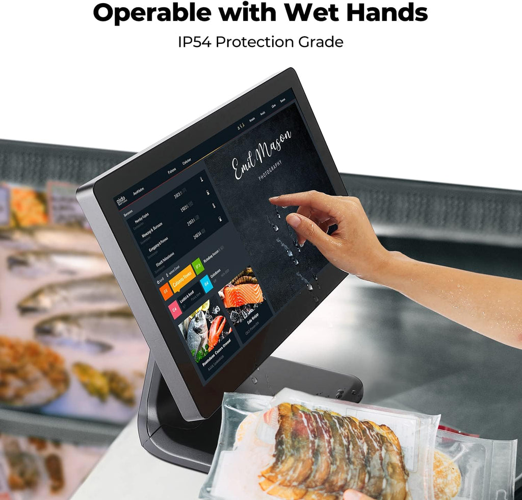 MUNBYN 15.6-inch POS Touchscreen Monitor, Backlit LED Multi-Touch Screen Monitor, HDMI/VGA Capacitive Screen Display True Flat Seamless for Retail Restaurant, Bar, No Driver Required, 2Y Protection