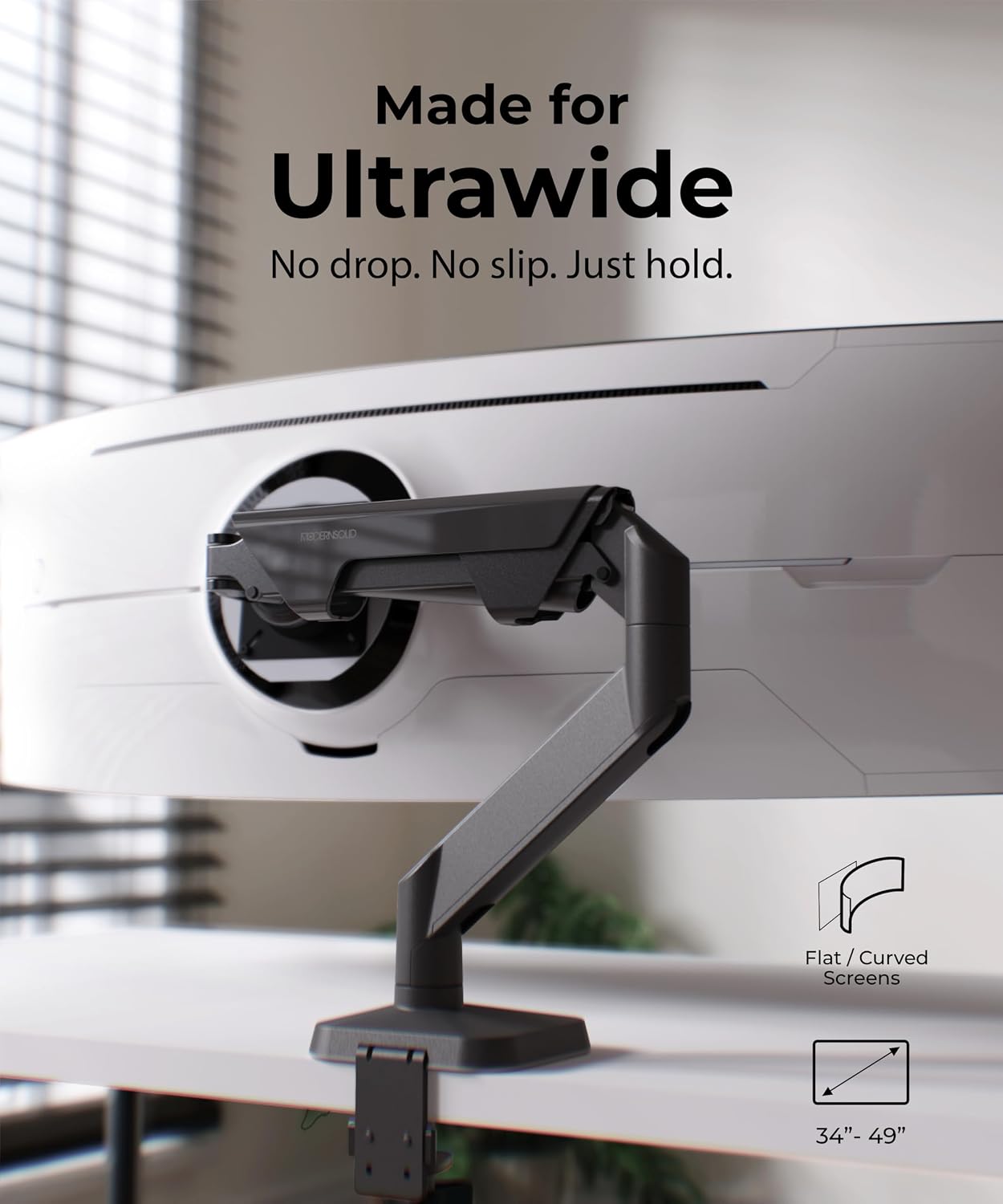 Modernsolid Heavy Duty Monitor Arm Desk Mount for 34-49 Inch Ultrawide Curved Monitors, Supports 14-38 lbs, Gas Spring Ergonomic Full Motion with Cable Management, Red Dot Design Awarded, Black