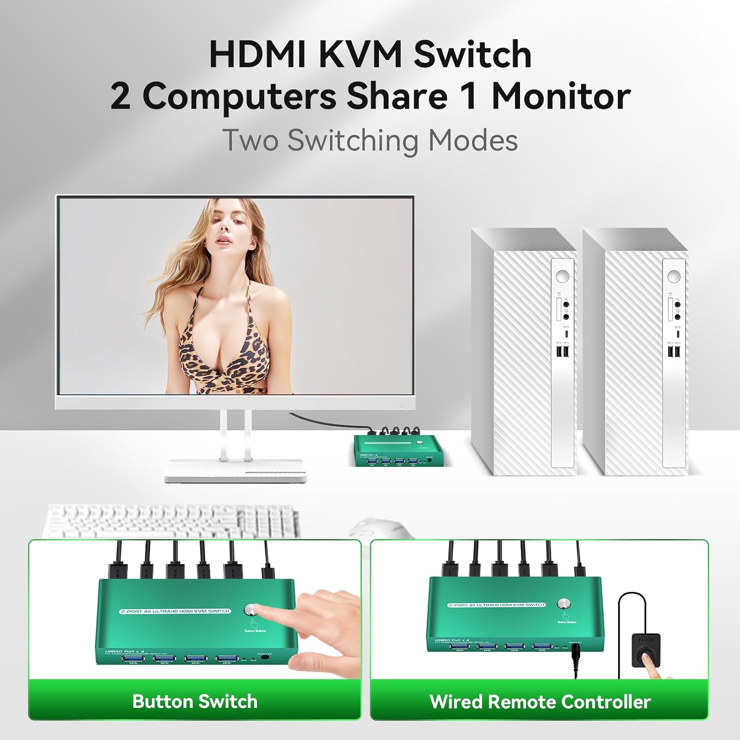 KVM Switches HDMI EDID Emulator 4K 60Hz 2 Port KVM Switch 1 Monitors 2 Computers Hdmi EDID 2K 144Hz 2 PC 1 Monitor Switch 2K 144Hz USB 3.0