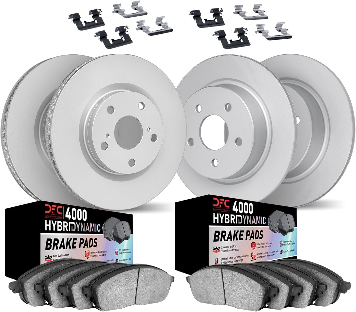 Dynamic Friction Company Front and Rear Brake Kit Fits 2007-2010 Acura CSX; 2006-2011 Honda Civic| 4000 HybriDynamic Pads, Blank Rotors| Hardware| 11.8' Front & 10.2' Rear