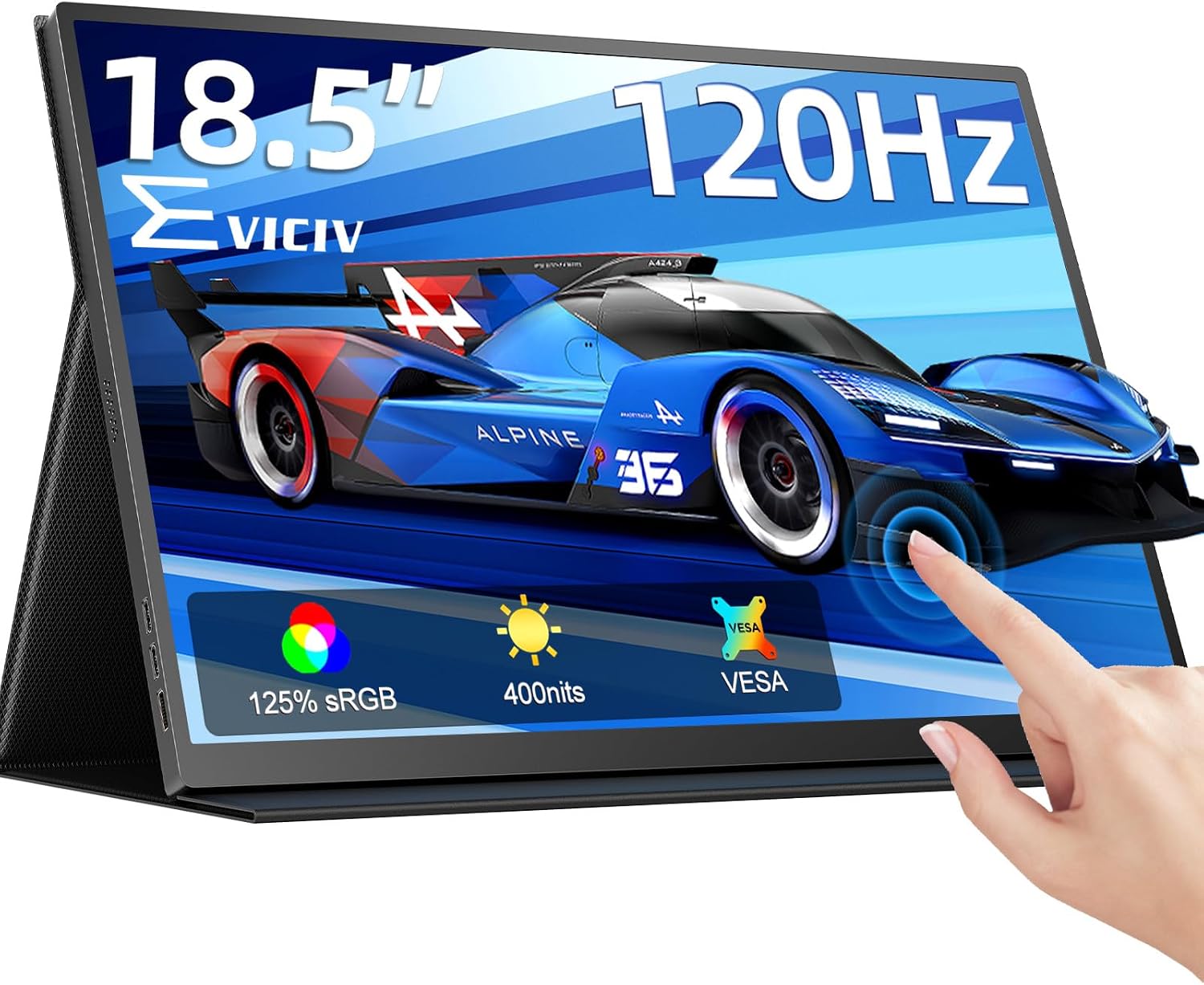 EVICIV 18.5' Portable Monitor Touchscreen | 120Hz 1ms Gaming Monitor | 400Nits | 1080P FHD IPS | 125% sRGB | VESA & Smart Case | USB-C & MINI HDMI | Travel Screen for Laptop, Computer, Game Consoles
