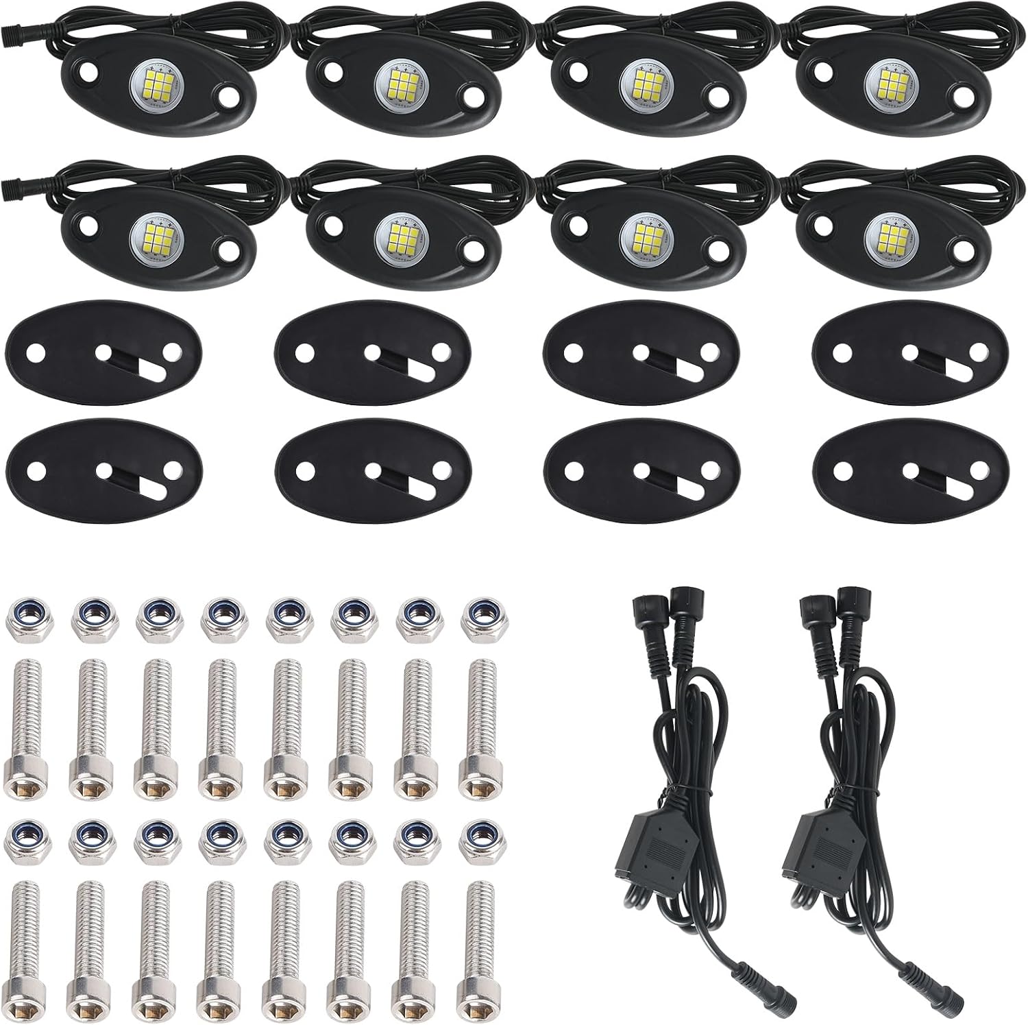 24pods White Rock Lights kit Dc 12v-80v 6000k Aluminum Pure White Led Rock Lights with Switch Wiring Harness Kit Ip68 Waterproof for Trucks Pickup Offroad Car SUV Utv ATV Rv Fends Underglow Lights