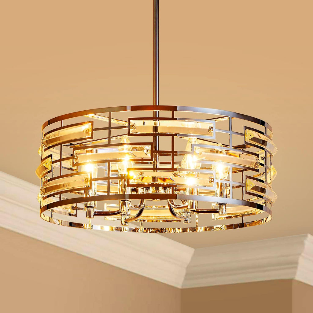 Saint Mossi Modern K9 Crystal Chandeliers, Drum Pedant Light Fixture for Living Space, D18 x H24, Adjustable Chains 59', Chrome Finish Metal Frame