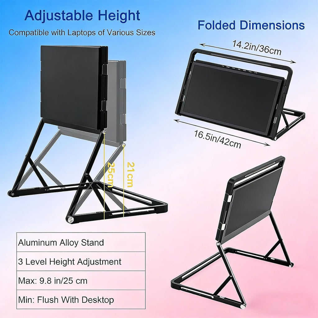 15.6' Portable Laptop Screen Extender – 1080p FHD Tri-Fold Monitor, USB-C/HDMI & Play, 360° Rotatable Stand, Adjustable Viewing Angles, Compatible with Windows & macOS