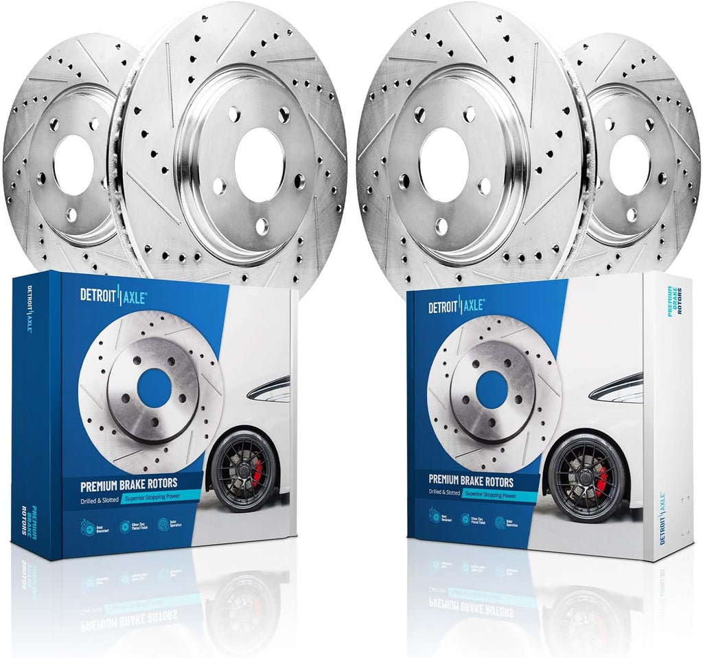 Detroit Axle - Brake Rotors for 2012 2013 Audi A5 Quattro A6, Drilled and Slotted Disc Brake Rotors Replacement : 12.60' inch Front and 12.99' inch Rear Rotors