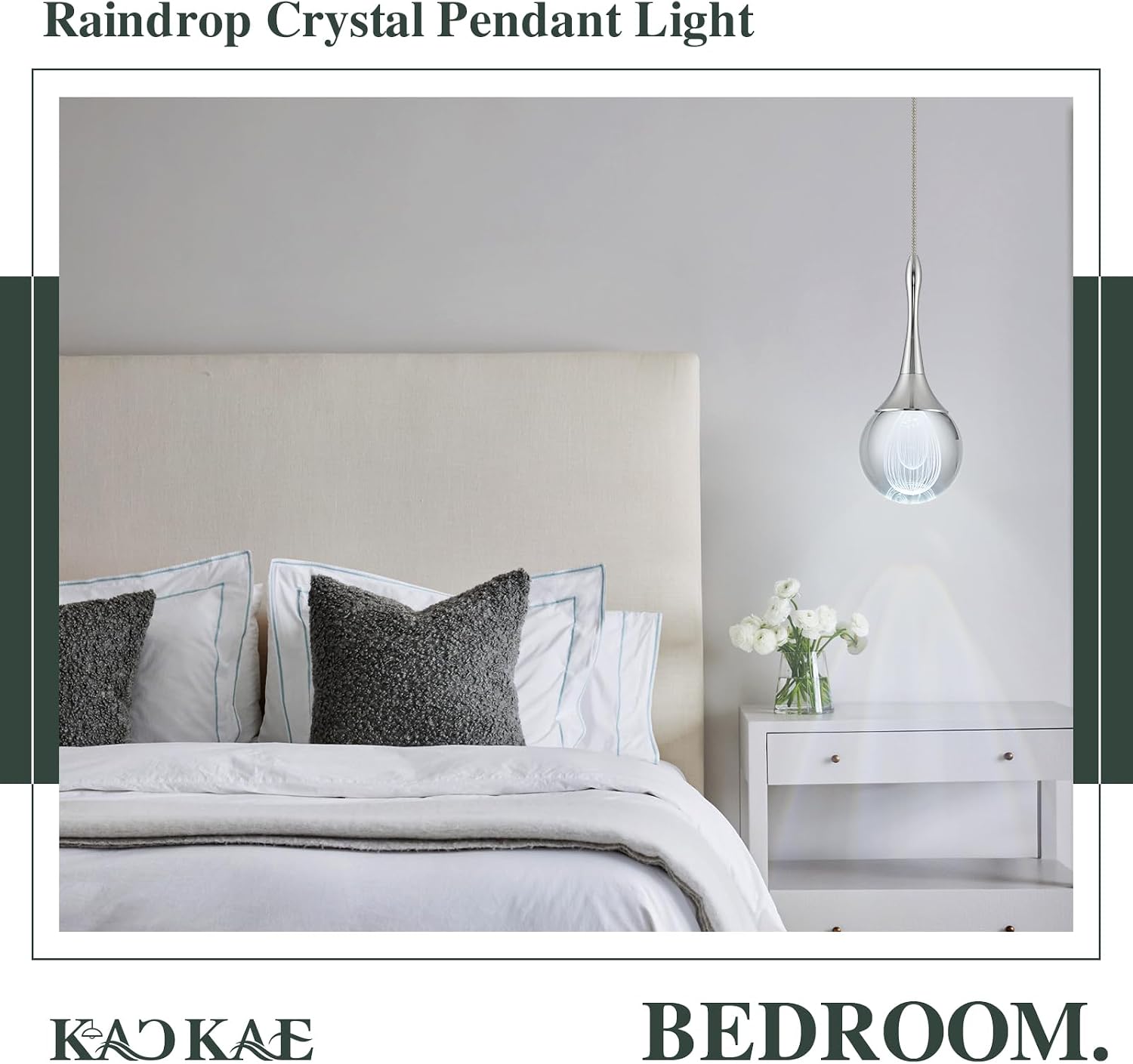 LED Pendant Light Kitchen Island Raindrop Crystal Pendant Lights Dimmable Chrome Modern Hanging Light for Bedroom Bathroom Living Room 6000K Cool White, 3 Pack