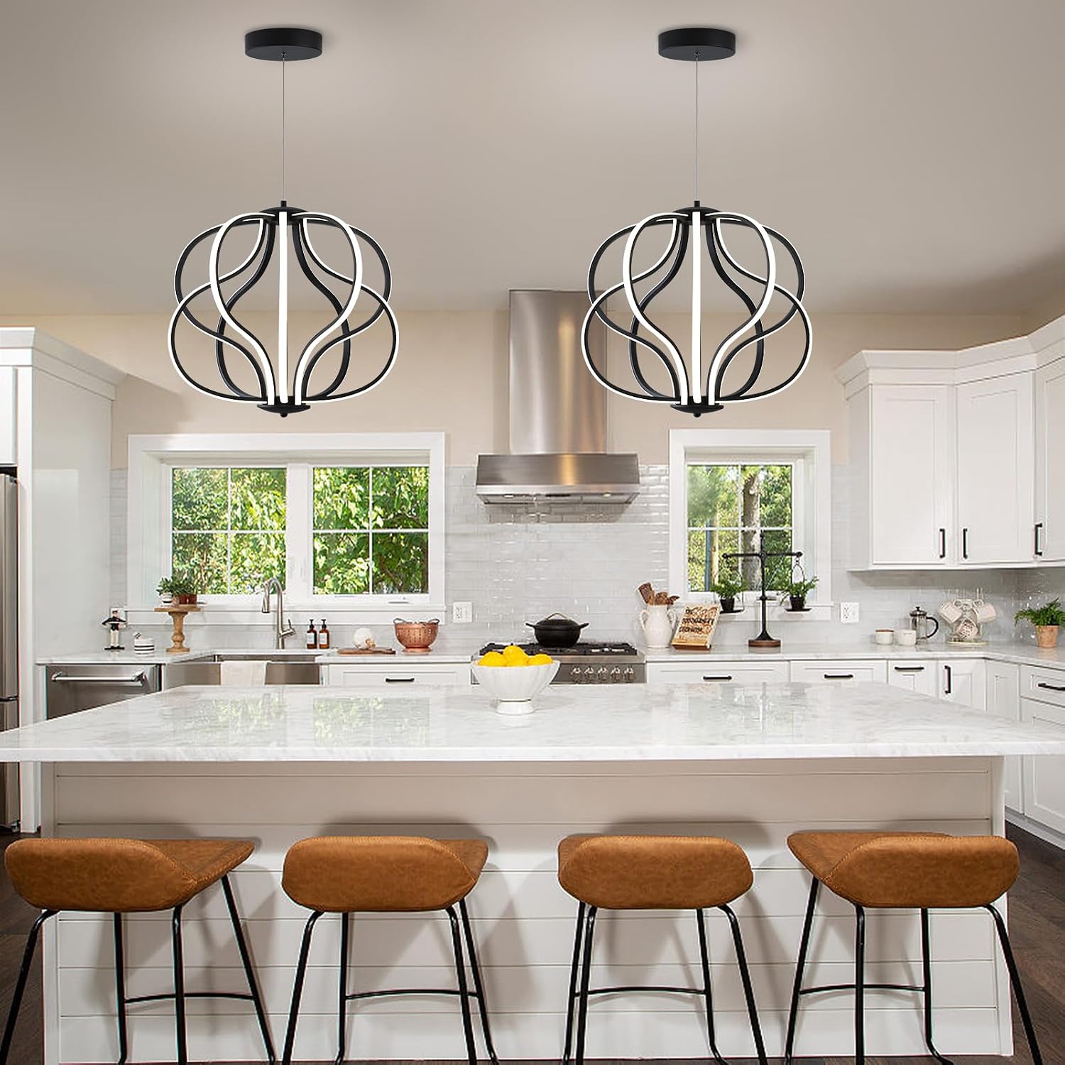 Modern LED Chandelier，Black Adjustable Hanging Chandelier ，Easy to Install, Suitable for Foyer, Dining Room, Living Room, Bedroom