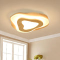 Littleglovo 15.7' Modern Flush Mount LED Chandelier for Dining Room, Natural Wood Petal Energy Chandeliers Ceiling Light for Entryway Bedroom Foyer Kitchen Living Room Bathroom
