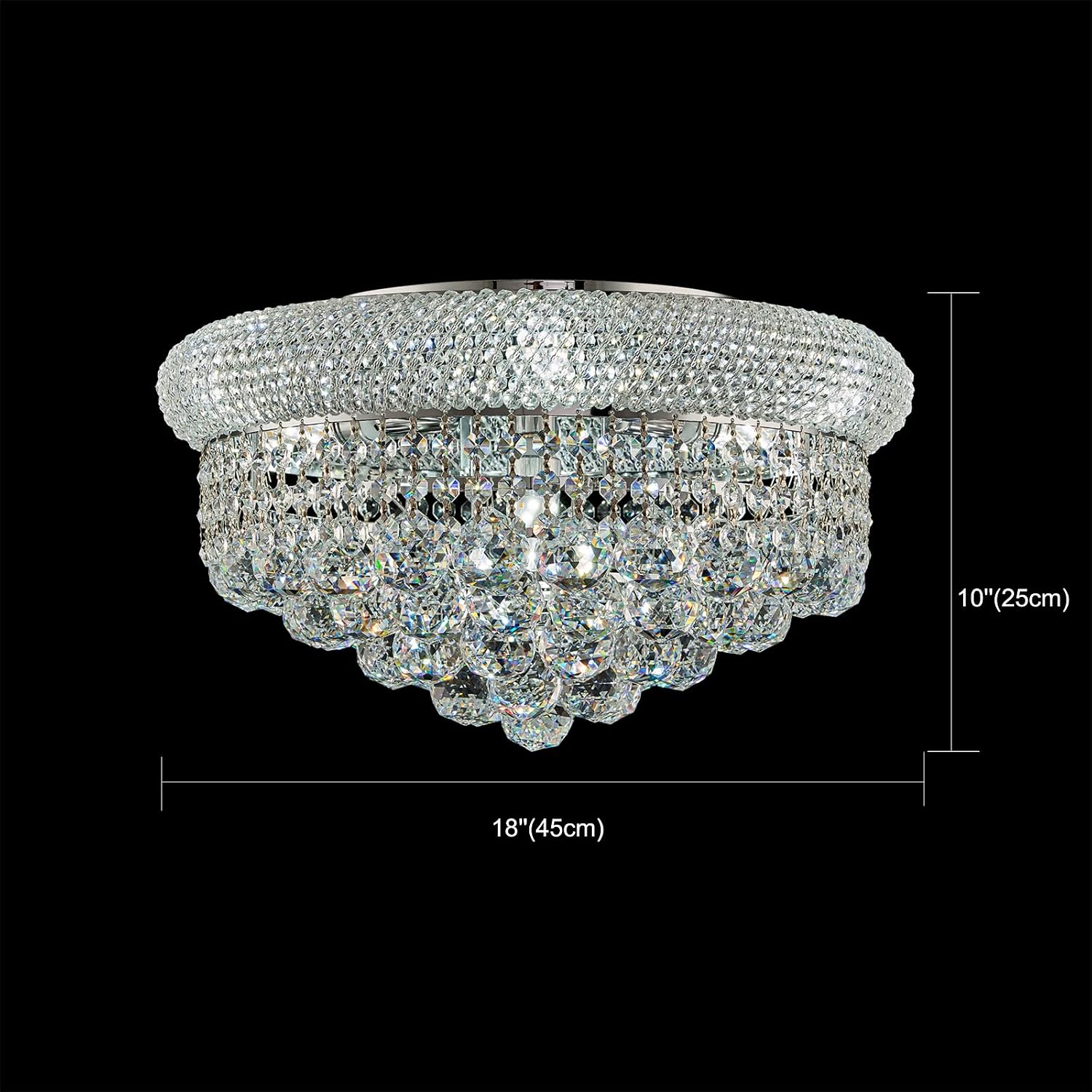 7 - Light Flush Mount Crystal Chandelier for Living Room Dining Room Entryway Hallway Bedroom Foyer Chrome Finish