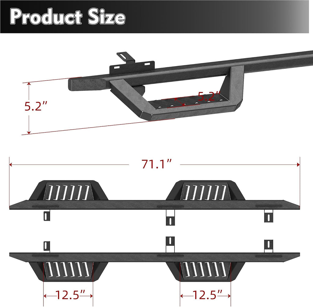 Running Boards Compatible with 2007-2018 Jeep Wrangler JK 4 Doors, 5.2' Side Step Rails, Heavy-Duty Black Carbon Steel Nerf Bars for Wrangler JK (07-18 JK 4 Doors)