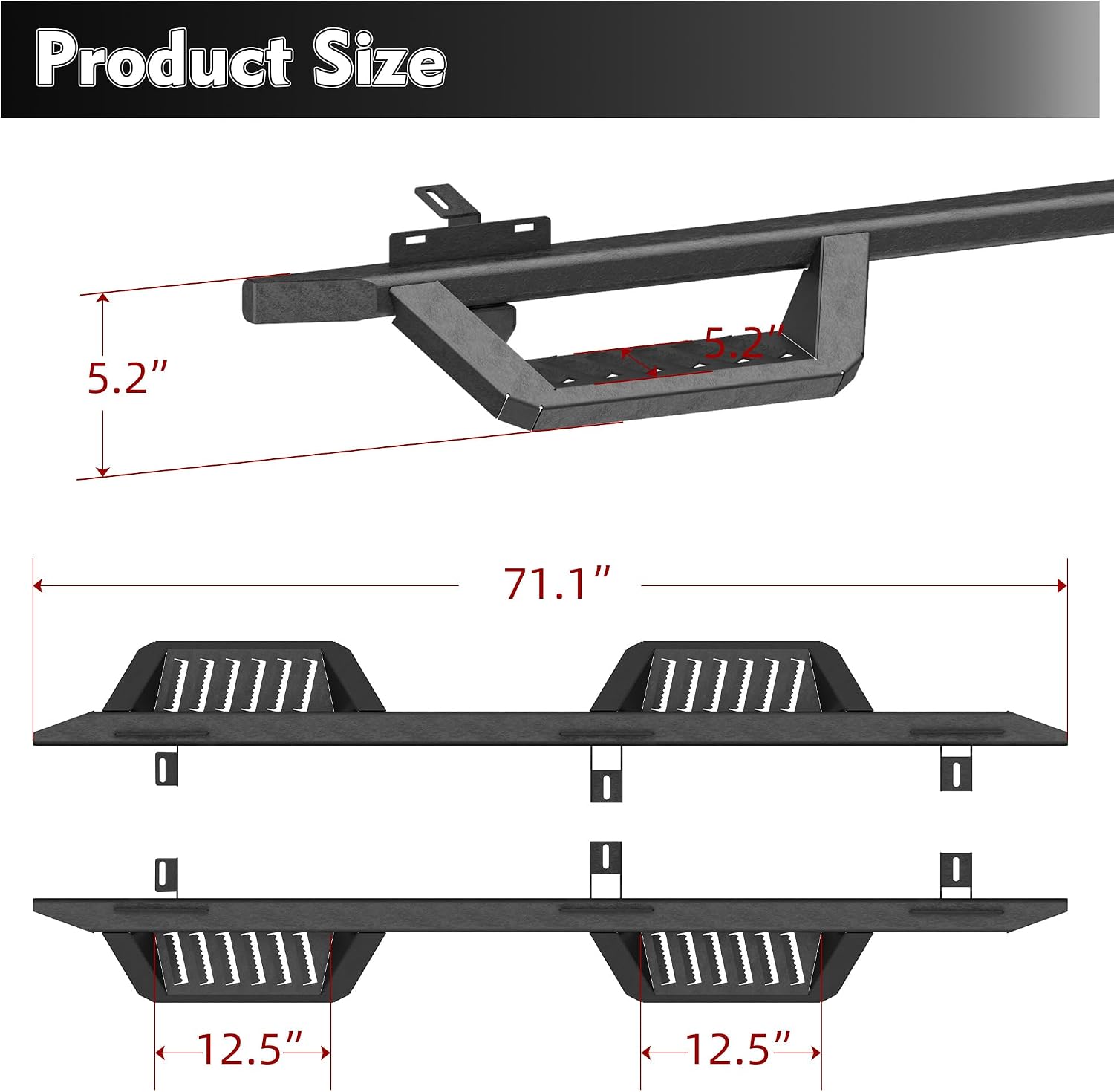 Running Boards Compatible with 2007-2018 Jeep Wrangler JK 4 Doors, 5.2' Side Step Rails, Heavy-Duty Black Carbon Steel Nerf Bars for Wrangler JK (07-18 JK 4 Doors)