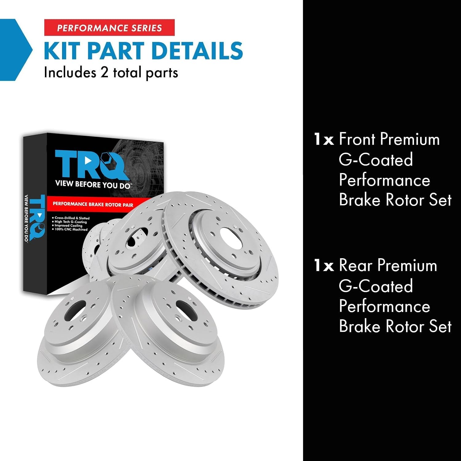 TRQ Performance Front and Rear Brake Rotor Set G Coated Drilled and Slotted Compatible with 2014-2016 Acura MDX