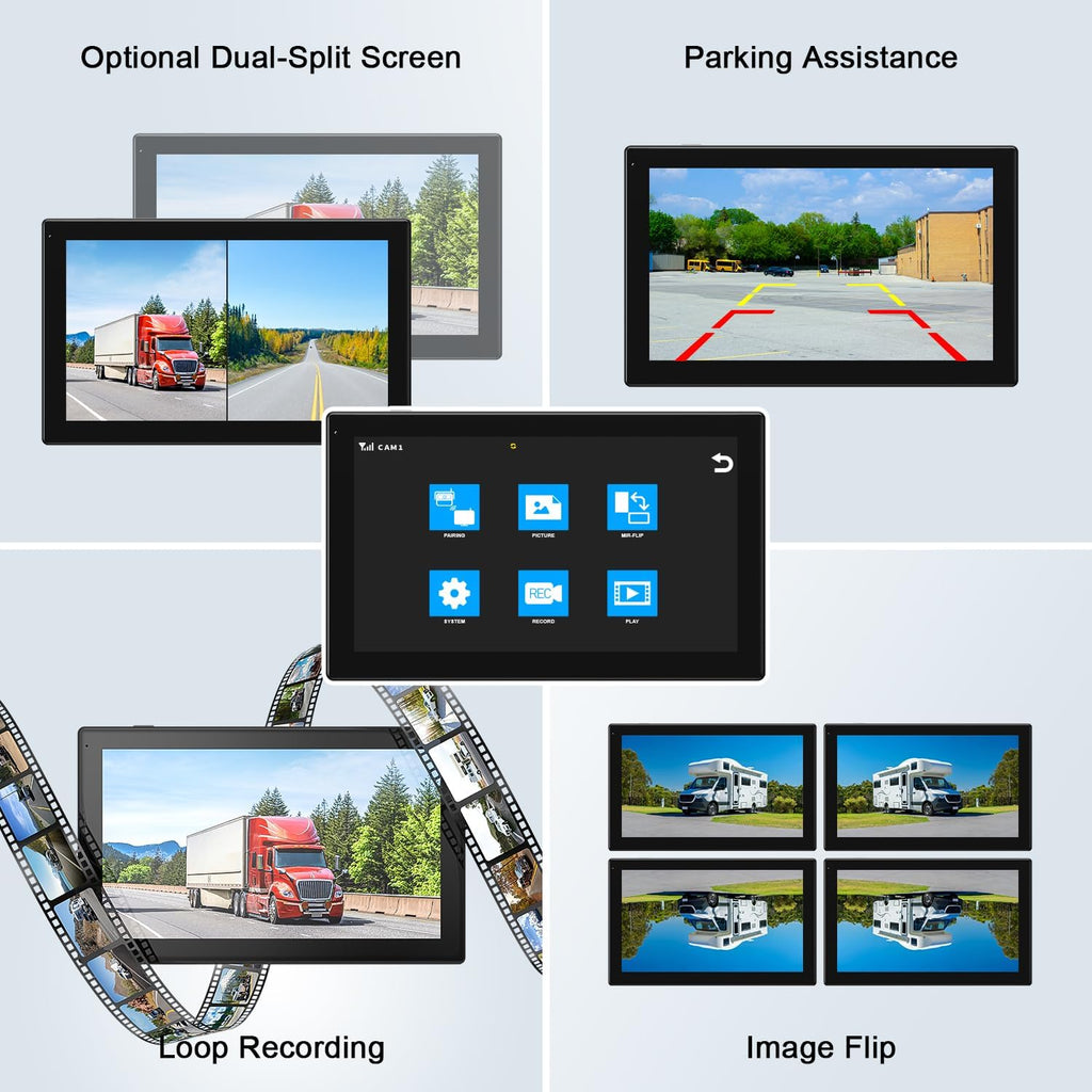 Fookoo 10.1' Solar Magnetic Wireless Backup Camera HD 1080P Touchscreen Monitor 1 Min DIY Install Portable Scratch-Proof No Drilling DVR Rechargeable Night Vision for RV Truck Camper - DCM1002