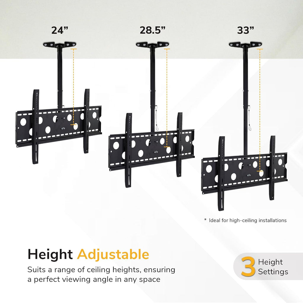 Mount-It! Ceiling TV Mount for 42–90 Inch TVs – Full Motion Swivel, Tilt & Height Adjustable TV Bracket, 220 lb Capacity, VESA 800x400, Sloped Ceilings, Corners – Home & Commercial Use