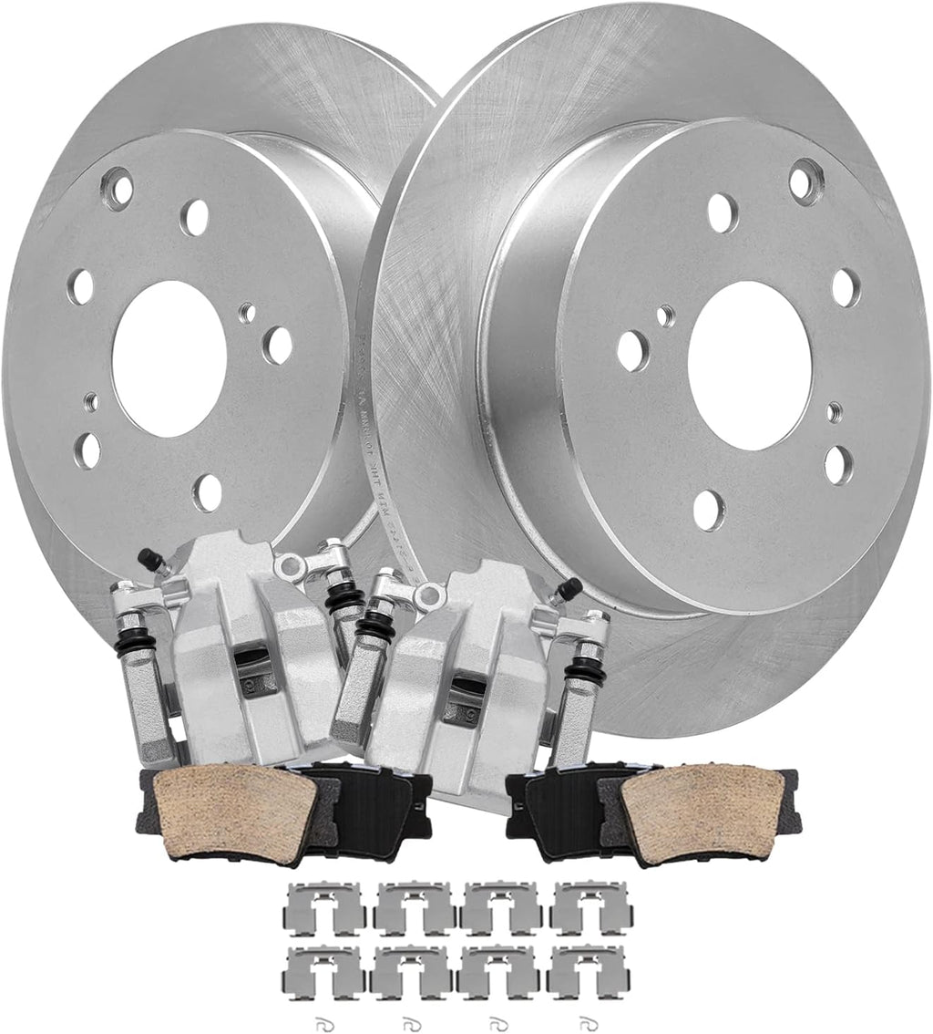 Detroit Axle - Rear Disc Rotors + Brake Calipers + Ceramic Brake Pads Kit Replacement for 2010 2011 2012 Lexus HS250h - 6pc Set
