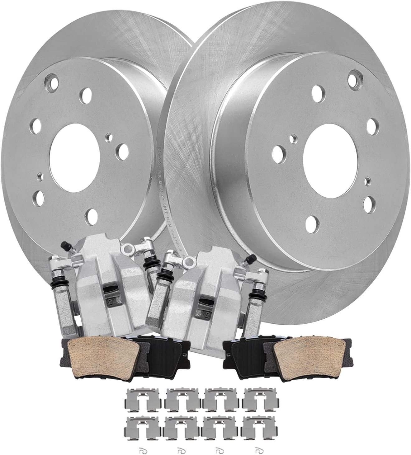 Detroit Axle - Rear Disc Rotors + Brake Calipers + Ceramic Brake Pads Kit Replacement for 2010 2011 2012 Lexus HS250h - 6pc Set