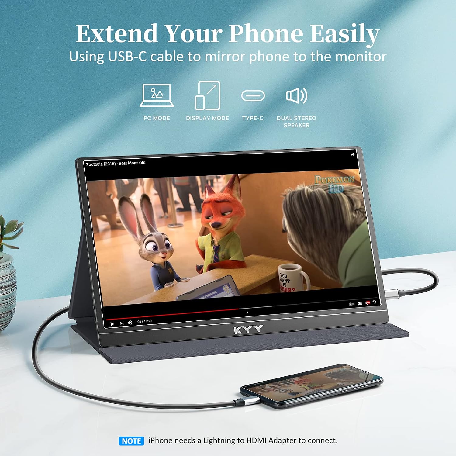 KYY 15.6'' Portable Monitor Bundle [K3-1 Black & Gray] 1080P FHD USB-C Laptop Monitor HDMI Computer Display HDR IPS Gaming Monitor w/Smart Cover & Dual Speakers, for Laptop PC Phone PS4 Xbox Switch