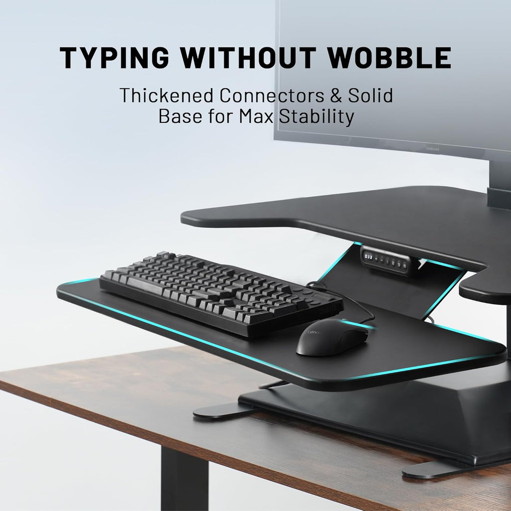 Electric Standing Desk Converter 36' Wide, Height Adjustable Desk Riser, Computer Workstation, Sit-Stand Convertor for Home, Office, School (Black, 1 Arm Included)