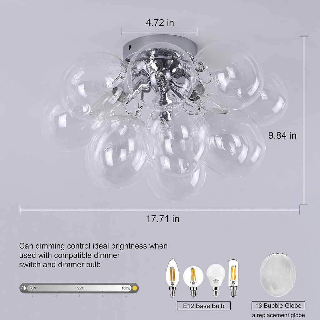 GoYeel Ceiling Light Chandelier Modern Kitchen Lights Ceiling Flush Mount Glass Bubble Chandelier Lighting 3 Light Entryway Light Fixture 17.72in 13 Globe for Bedroom Foyer Living Room